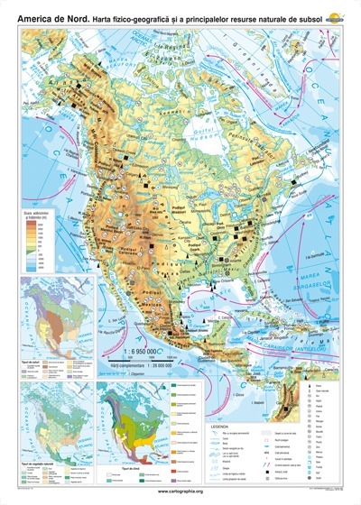 America de Nord. Harta fizico-geografica si a principalelor resurse naturale de subsol 3