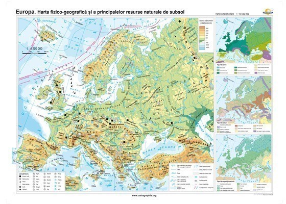 Europa. Harta fizico-geografica si a principalelor resurse naturale de subsol 3