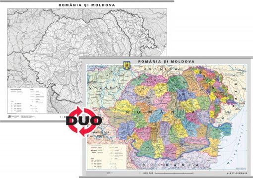 Romania - harta administrativa - pe verso harta in contur 2