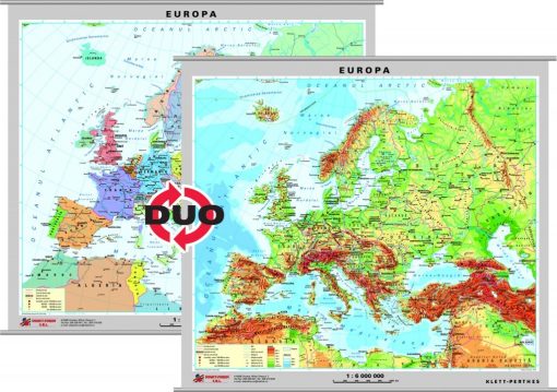 Europa - harta fizica - pe verso: harta politica a Europei 3