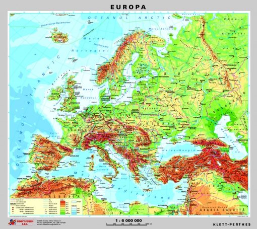 Europa - harta fizica - pe verso: harta politica a Europei 4