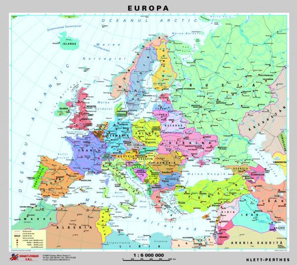 Europa - harta fizica - pe verso: harta politica a Europei 5