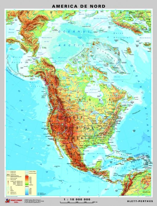 America de Nord - harta fizica - pe verso: harta politica a Americii de Nord 4