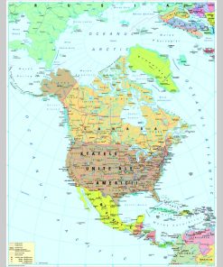 America de Nord - harta fizica - pe verso: harta politica a Americii de Nord 7
