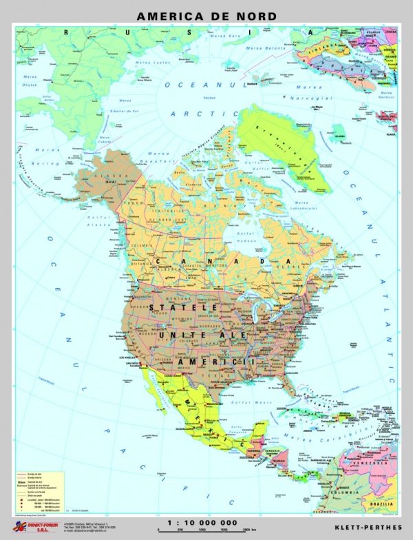America de Nord - harta fizica - pe verso: harta politica a Americii de Nord 5