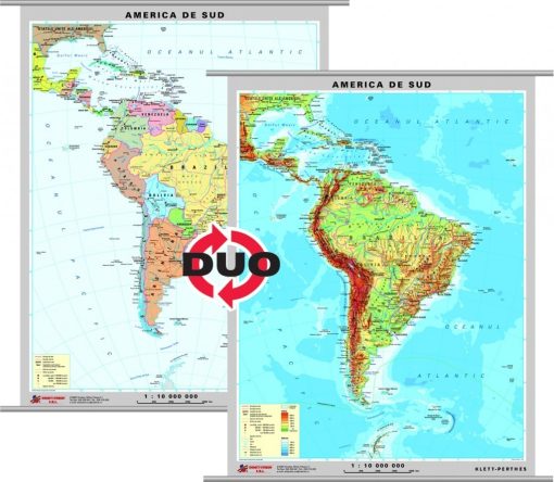 America de Sud - harta fizica - pe verso: harta politica a Americii de Sud 3