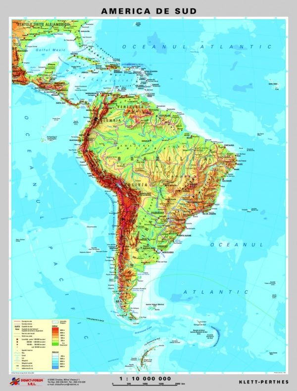 America de Sud - harta fizica - pe verso: harta politica a Americii de Sud 4