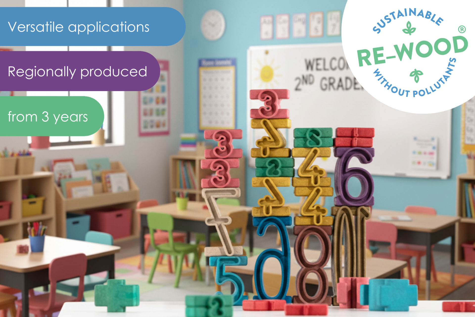 Turnul Numerelor din lemn in culori Montessori - 34 piese stivuibile 8 Turnul Numerelor din lemn in culori Montessori - 34 piese stivuibile - imagine 6